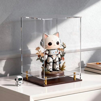 Acrylic Display Case for Collectibles, Dustproof Acrylic Box with Clear Display Elevation & Gold Risers, Large Display Case for Figures Toys Memorabilia, 9" L x 9" W x 13" H - size: 9"L x 9"W x 13"H