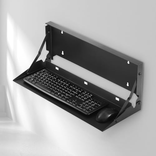 1 Pcs 24 Inch Keyboard Wall Mount Foldable Fits Standard Computer Keyboard Mouse Stand Tray Organizer for Small Offices Apartments, Easy Installation with 4 Screws (Black) - color: Black