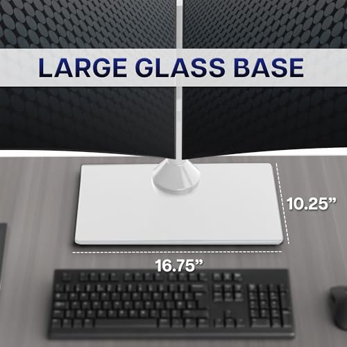 VIVO Freestanding Dual Monitor Stand with Sleek Glass Base and Adjustable Arms, Mounts 2 Screens up to 32 inch and 22 lbs Each, White, STAND-V002FGW - color: White, size: 13" to 32" Screens