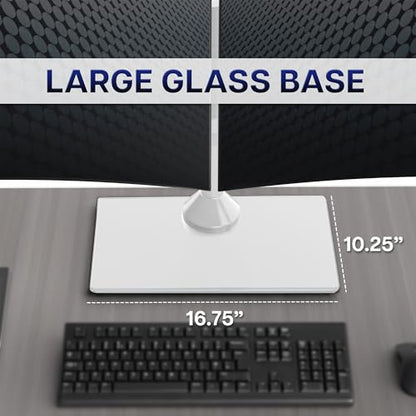 VIVO Freestanding Dual Monitor Stand with Sleek Glass Base and Adjustable Arms, Mounts 2 Screens up to 32 inch and 22 lbs Each, White, STAND-V002FGW - color: White, size: 13" to 32" Screens