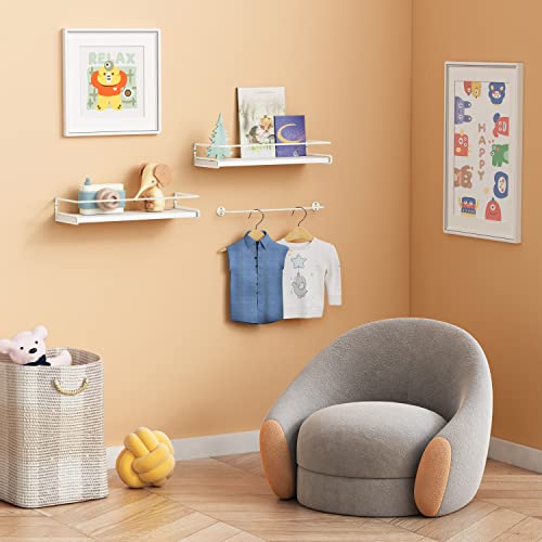 Forbena Bathroom Shelves for Wall Set of 2, White Nursery Floating Book Shelves for Kids Room, Small Wall Mount Bookshelf and Toy Storage Organizer for Baby Toddlers Teens Boys Girls Bedroom - color: 5. White-white