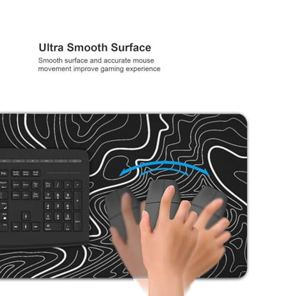 XXL Black Topographic Contour Big Mouse Pad Large,Gaming Mouse Pad Desk Pad,35.4x15.7x0.12 Inch Long Computer Keyboard Mouse Mat Mousepad Non-Slip Base and Stitched Edge for Gaming and Office - color: BlackTopographic Contour, size: 35.4Lx15.7W inches
