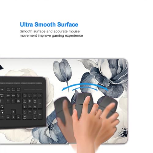 Flower Extended Mouse Pad Navy Cream Watercolor Floral Minimal Chic XL Mouse Pad Large Mousepad Extended Laptop Keyboard Mat Gaming Desk Pad Mouse Mat 31.5x11.8 Inch - color: Flower