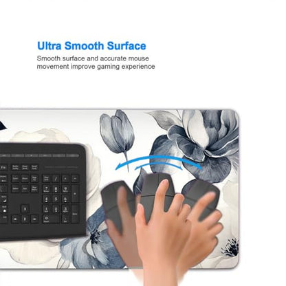 Flower Extended Mouse Pad Navy Cream Watercolor Floral Minimal Chic XL Mouse Pad Large Mousepad Extended Laptop Keyboard Mat Gaming Desk Pad Mouse Mat 31.5x11.8 Inch - color: Flower