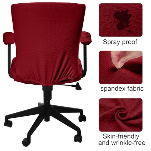Tallew 4 Pcs Office Chair Covers Set Computer Universal Protective Stretchable Chair Seat Covers Desk Armrest Slipcovers Pads Office Cushion Backrest for Rotating(Red) - color: Red
