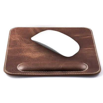 Londo Top Grain Leather Mouse Pad with Wrist Rest – Ergonomic Support, Non-Slip Base, Smooth Surface - color: Brown