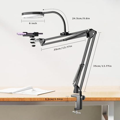 Overhead Camera Mount with Ring Light, Flexible Articulating Phone Arm Stand Compatible with iPhone, Logitech Webcam, Desk Tripod for YouTube Live Stream Cooking Nail Video Recording