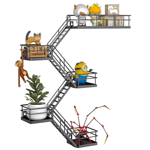Fire Escape Shelf - 5 Tier Metal Black Fire Escape Wall Shelves with Baskets, New York Action Figurine Display Shelf, Unique Rustic Floating Decorative Wall Shelves for Any Room - color: C-black 5 Tier, size: 5 Tier