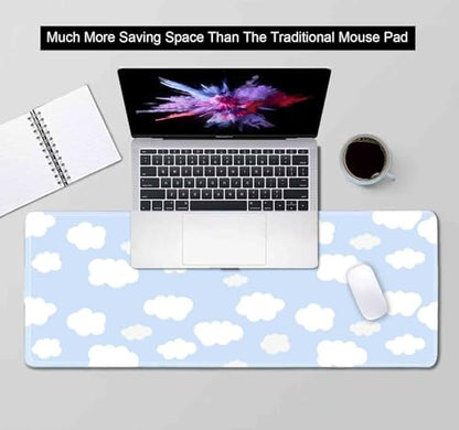 Cute Desk Pad, Blue Sky with Clouds Desk Mat, Large Mouse Pad, Protector Pad, Non-Slip Rubber Base with Stitched Edges Deskmat Writing Mat for Computer Laptop Office,31.5 X 11.8 in - color: Blue Sky with Clouds