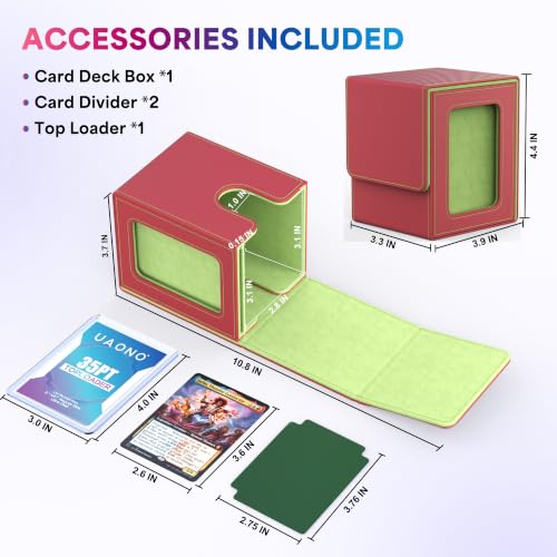 UAONO Card Deck Box for MTG Commander, Independent Commander Display, Fits 100 Double-Sleeved Cards, Magnetic Deck Case for Magic the Gathering TCG, 2 Dividers & 1 Top Loader (Red/Green) - color: A-Red&Lime Green