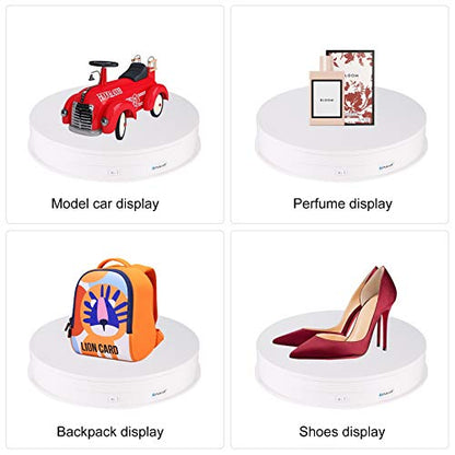 PULUZ 360 Degree Photography Turntable Rotating Display Stand, 11.2in(28cm) Diameter 360 Degree Turntable Display Stand for Photography Video Shooting Props Jewelry, Max Load 44Lb (White) - size: 11.3inch/White