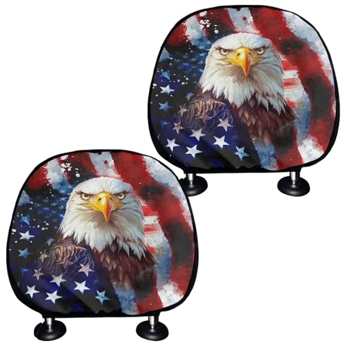 2 Pcs Car Seat Headrest Cover Soft Elastic Head Rest Protector for Cars Flower Printed Polyester Design Head Rest Cover Universal Fit Auto Interior Decor (American Flag Eagle) - color: American Flag Eagle