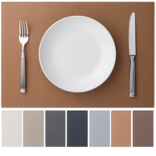 Baroyal Faux Leather Placemats Set of 6 Vinyl Washable Wipeable Table Mats for Kitchen Dining Table Heat Resistant Waterproof Indoor/Outdoor Placemats Non-Slip Easy Clean Place Mats (British Khaki) - color: B-british Khaki
