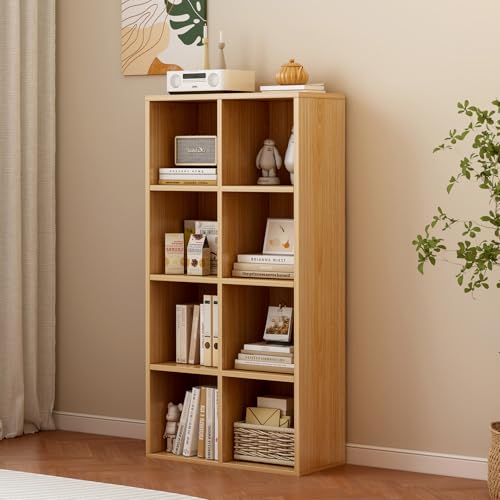 OSCHF 8-Cube Storage Shelf Bookcase - Wooden 4-Tier Floor Standing Open Bookshelf for Home and Office, Display Cabinet, Oak - color: Oak, size: 8-Cube