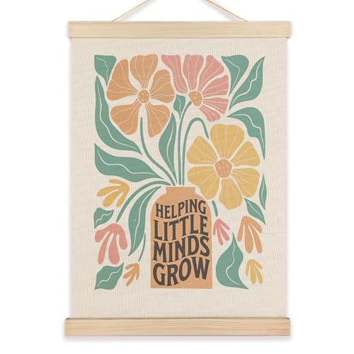 LZYRF Teacher Helping Little Minds Grow Wall Art Poster Framed, Boho Classroom Decor, Boho Abstract Floral Teacher Motivational Canvas Prints Wall Decor for Classroom School Office, 12x16 Inch - color: helpping little minds grow, size: 16"L x 12"W