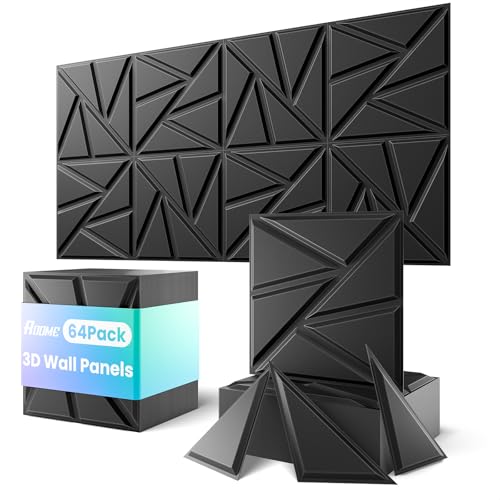 ROOME 12"x12" 3D Wall Panels, Cuttable and DIY-Friendly Upgraded uPVC Fire-Resistant Wall Panels, Modern Decorative Wall Art Panels for Living Room, Lobby, Office, Game Room, Black, 64-Pack - color: Black, size: 64 Pack (62 Sq.Ft)