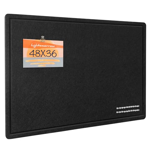 Lightomorrow Large Bulletin Board - 48 x 36 Inches, Decorative Felt Pin Board for Wall - 4' x 3' Foldable Photo Display Board with Self-Adhesive Tape, Includes 20 Push Pins - Black - color: Black, size: 48×36 inches