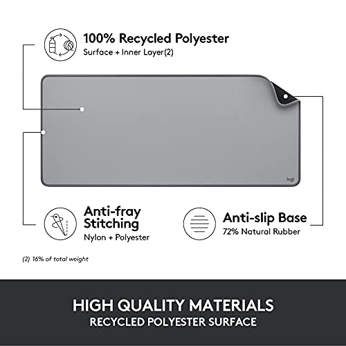 Logitech Desk Mat - Studio Series, Multifunctional Large Desk Pad, Extended Mouse Mat, Office Desk Protector with Anti-Slip Base, Spill-Resistant Durable Design, in Mid-Grey - color: Mid-grey