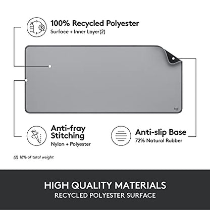 Logitech Desk Mat - Studio Series, Multifunctional Large Desk Pad, Extended Mouse Mat, Office Desk Protector with Anti-Slip Base, Spill-Resistant Durable Design, in Mid-Grey - color: Mid-grey