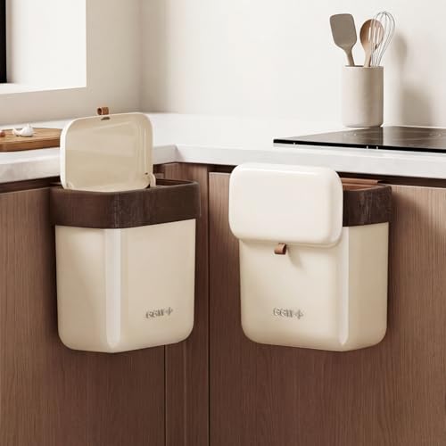 Large 3.9 Compost Bin Kitchen with Lid, Under Cabinet Waste Bin for Kitchen Cupboard, Reusable Waste Container for Office, Bathroom, Bedroom, Cream - color: White