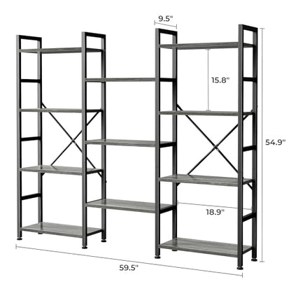 SUPERJARE Triple Bookshelf, Bookcase with 11 Open Display Shelves, Wide Book Shelf Book Case for Home & Office, 4 Tier, Grey - color: Grey, size: 4 Tier