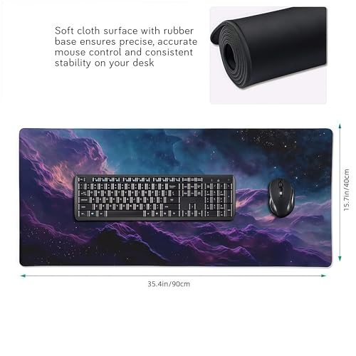Large Gaming Mouse Pad with Purple Cloud Design, 35.4x15.7 Inch Extended Desk Mat, Soft Cloth Surface with Anti-Slip Rubber Base for Keyboard and Mouse - color: Purple Clouds