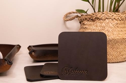 Valet Tray – Full-Grain Leather Catchall Organizer for Keys, Phone & Wallet – Rustic Nightstand & Desk Tray with Raised Sides – Handmade in USA (Vintage Brown, Small Square/Coaster Set) - color: Vintage Brown, size: Small Square/Coaster Set
