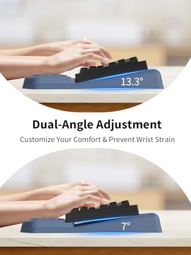3-in-1 Ergonomic Keyboard Stand with Wrist Rest & Mouse Pad Set, Comfy Keyboard Riser Holder Soft Mousepad with Massage Design, Memory Foam and Non-Slip PU Base for Pain Relief, Blue - color: Blue