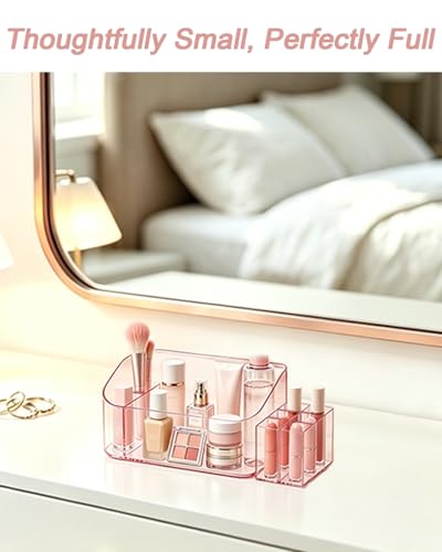 Makeup Tray Holder Organizer Cosmetic Display Case Tabletop Desktop Vanity Countertop Bathroom Wall Cabinet Medicine Storage Box 9 Dividers 2 Removable Women Ladies Girls Gifts Crystal Pink 1 PACK - color: Crystal Pink