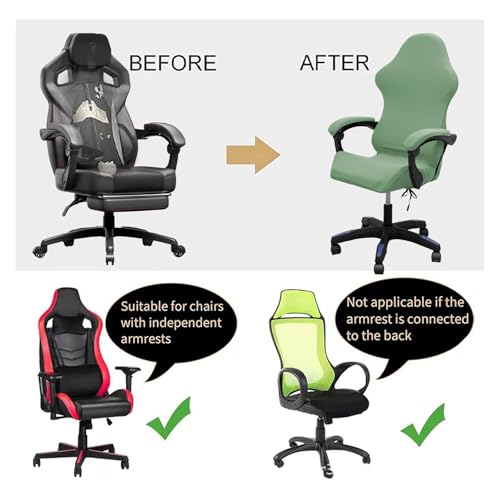 Gaming Chair Cover Set with Armrest Covers, Stretch Ruffled Slipcover for Racing Office Computer Reclining Chairs (Avocado Green) - color: Avocado Green