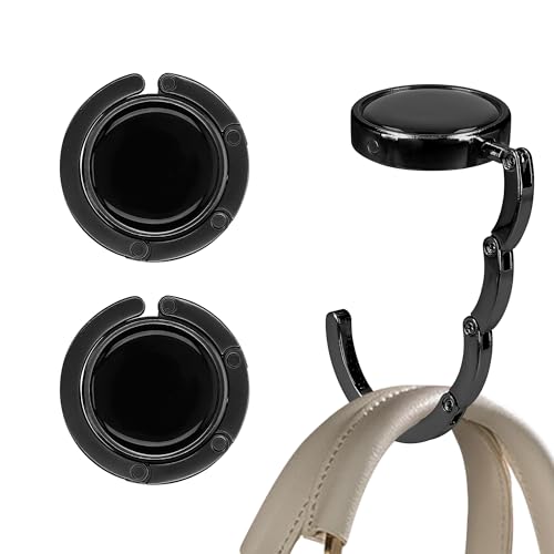 kwmobile Purse Hook for Table - Set of 2 Purse Holder - Folding Handbag Hanger - Portable Bag Holder - Bag Hooks for Desk - Table Hook Black - color: Black
