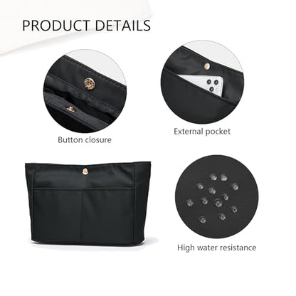 YONEBN waterproof Storage Bag Lightweight Large Capacity nylon Bag Inner Bag Handbag Organizer - color: Nylon/Black
