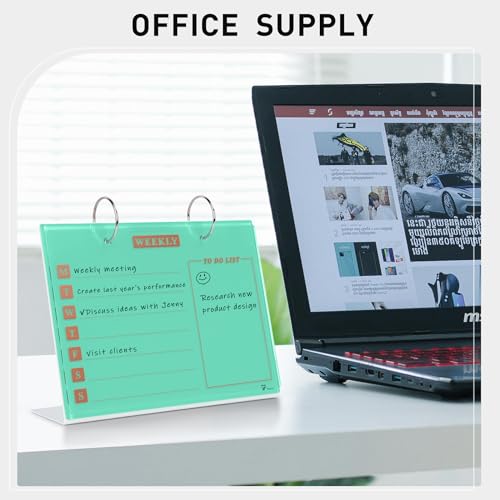 Desktop Glass Dry Erase & Acrylic Aesthetic Calendar Weekly to-do List Combo, Small Magnetic Standing Whiteboard, Desk Flip Easel Calendar with Accessories for Home Office Supply, Mint Green, 9 x 7'' - color: Turquoise With Flip Sheet