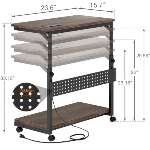 Besiost Computer Tower Stand with Power Strips, 4 Levels Manual Height Adjustable PC Tower Stand for Under Desk, Mobile Rolling CPU Holder, Computer Cart with Wheels, 24", Black Walnut - color: Black Walnut, size: 24"