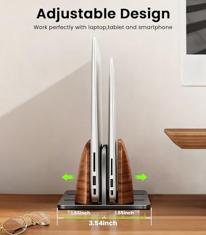 LOXP Vertical Laptop Stand, [Dual Slot Wooden + Aluminum Laptop Holder], Desktop Adjustable MacBook Stand, Adjustable Base, for MacBook Pro/Air, (up to 17.3-inch All laptops) - color: Classic Black