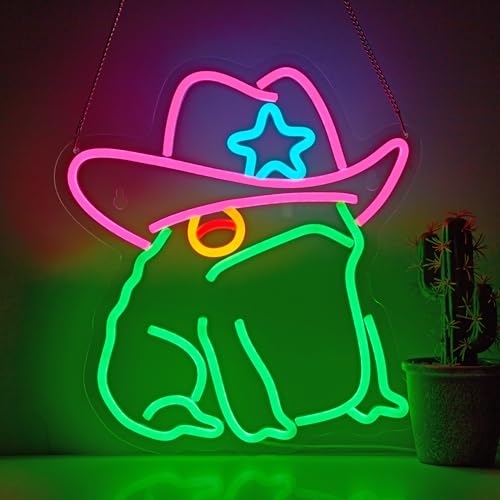 Cowboy Toad Neon Sign Frog Neon Light Cowboy LED USB Powered Dimmable Art Signs for Pub Store Man Cave Room 13.8 X 12.6 inch - color: Frog Green