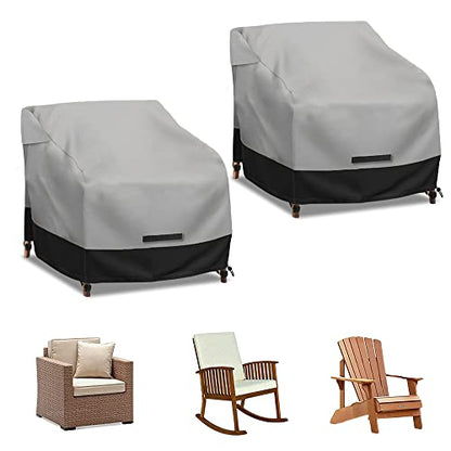 Patio Swivel Chair Cover Waterproof 2 Pack, 600D Heavy Duty Outdoor Furniture Covers for Universal Lawn/Deck/Garden/Backyard Fits up 28" W*30" D*32" H, Gray/Black - size: 28"W x 30"D x 32"H - 2Pack