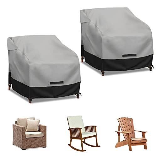 Patio Swivel Chair Cover Waterproof 2 Pack, 600D Heavy Duty Outdoor Furniture Covers for Universal Lawn/Deck/Garden/Backyard Fits up 28" W*30" D*32" H, Gray/Black - size: 28"W x 30"D x 32"H - 2Pack