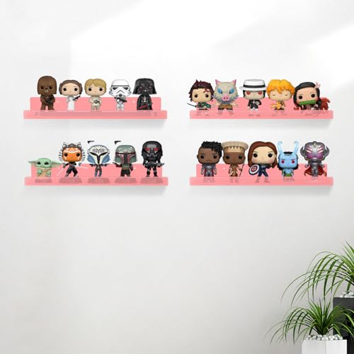 Dezzer 4 Pack Acrylic Shelves for Wall, 15" Acrylic Floating Shelves for Bathroom Bedroom, Invisible Bookshelf Wall Ledge Storage Shelf Books Perfume Toys Action Figure Display Shelves, Pink - style: 15 inch 4-pack Pink