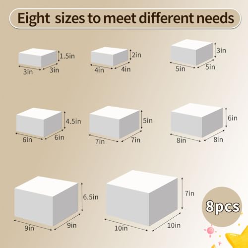 8 pcs white Acrylic Buffet Risers ，Buffet Risers Set，Mini Acrylic Signs，Nested riser with hollow bottom，Display stands for parties, restaurants, jewelry and collectibles (white, 8 pcs 3in to 10in) - color: white, size: 8 pcs 3in to 10in