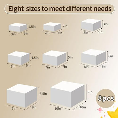 8 pcs white Acrylic Buffet Risers ，Buffet Risers Set，Mini Acrylic Signs，Nested riser with hollow bottom，Display stands for parties, restaurants, jewelry and collectibles (white, 8 pcs 3in to 10in) - color: white, size: 8 pcs 3in to 10in
