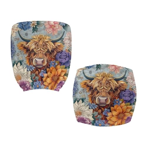Highland Cattle Office Chair Cover Stretchable 2 Piece Computer Seat Covers Universal Fit Most Gaming Chair Rotating Chair Slipcover Protector Floral Chair Padded Cover for Women Cow Blue - color: Highland Cattle Flower