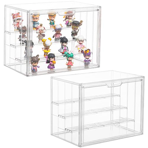 Display Case for Collectibles 4 Layer Updated Adjustable Acrylic Display Case with Magnetic Door Clear Stackable Display Box Hobby Display Cases for Figures, 2 Pack - size: XL 2Pack-4tier