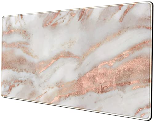 Rose Gold Marble Desk Mat Cute Desk Decor Mouse Pad, Abstraction Metallic Luxury Large Gaming Mousepad (31.5x15.75 in), Women Girly Keyboard Mat Computer Desk Pad for Work/Office/Home - color: Rose Gold Marble