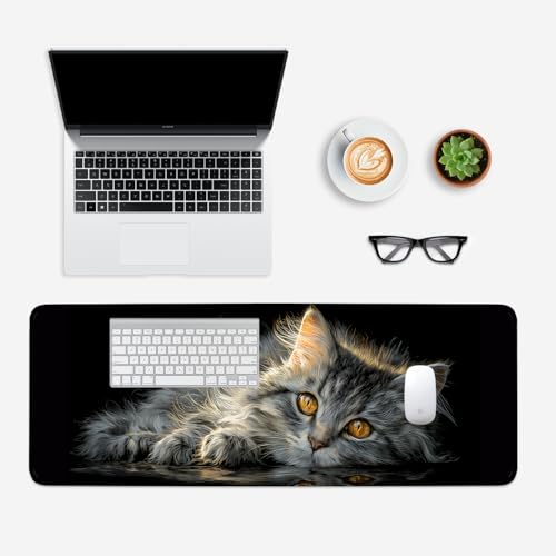 Extra Large Gaming Mouse Pad with Anti-Slip Rubber Base,Waterproof Desk Pad for Keyboard,Mouse & Office–Perfect for Gamer, Programmer, Home (Fluffy Cat, 35.4" x 15.7") - color: Fluffy Cat, size: 35.4" x 15.7"