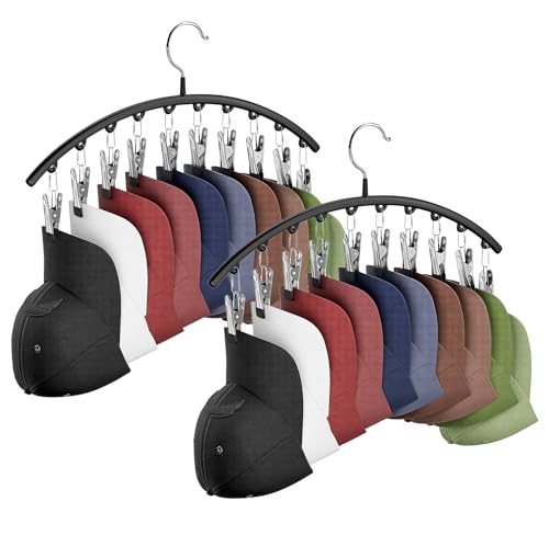 Hat Hangers for Closet, Metal 2 Pack Hat Organizer Holder for Hanger Closet Display, Hat Racks for Baseball Caps w/10 Clips, Hat Holder for Ball Caps & Accessories, for Men Women, Black - color: Black, size: 2 Pack