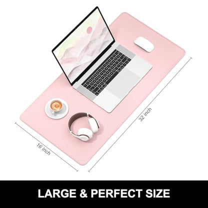 Hsurbtra Desk Pad, 32" x 16" Premium-Textured Desk Mat, Stitched Edge Anti-Slip Waterproof Rubber Mouse Pad, L Extended Computer Mat for Office Gaming Laptop Keyboard Pink - color: Pink, size: L Deskpad (32" x 16")