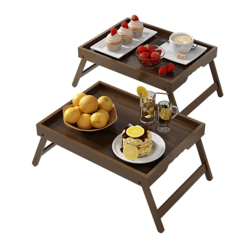 Artmalle Bed Tray Table Folding Legs with Handles Groove Breakfast Food Tray for Sofa, Bed, Eating, Drawing, Platters Serving Lap Desk Snack Trays (Brown Medium) 2 Pack - size: Medium (11.8" x 15.7" x 1.6") x 2 Pack