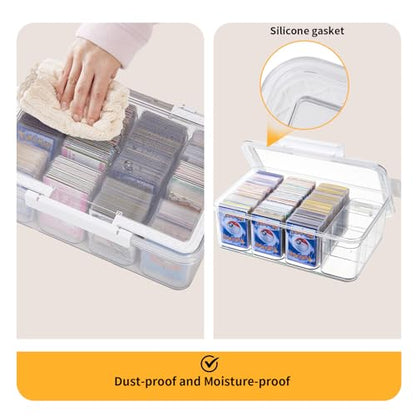 Portable Card storage box with 12 Removable Containers,Storage Box with lid for 2000+ Cards Fits for Standard Cards, TCG, PTG and Sport Cards, with 10 Soft Sleeves(clear,1pack)