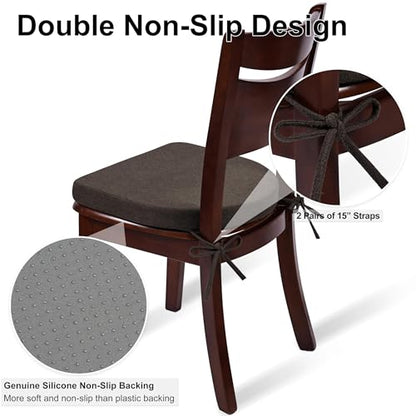 Shinnwa Dining Chair Cushions, Non-Slip Kitchen Chair Cushions with Ties and Machine Washable Cover, 17 x 16.5 x 2in, Dark Brown - color: Dark Brown